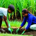 자연 생태계 복원 이론과 실무 - **Prompt:** A vibrant, sunny outdoor scene depicting a diverse group of people, including children (...